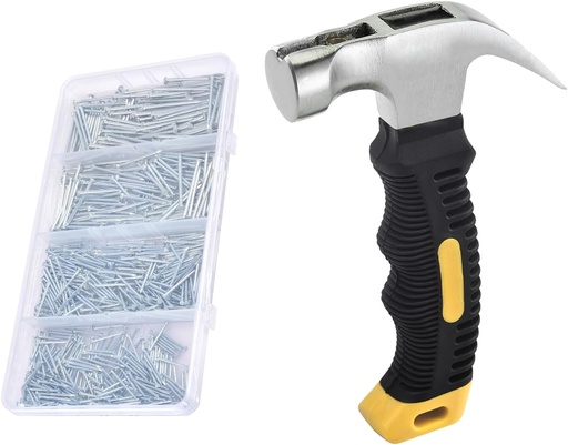 [BRSRAHYDB4PQ4ADA] ALLWIN Nail Assortment Kit and 8oz Small Claw Hammer, 650 Pcs Small Nails, Picture Hanging Nails, Black, 0.671 kg