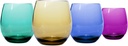 Oenophilia Plastic Stemless Wine Glasses Jewel Tone Colors - Set of 4, multicolor, 16 oz