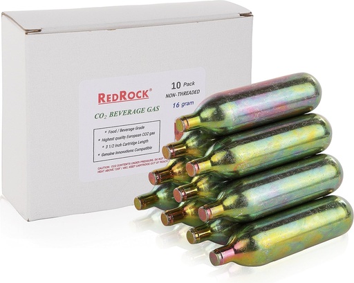 [BRSWKGYKOAGWE2I7] RedRock Unthreaded 16 Gram CO2 Cartridges, Food Grade Beverage Beer Keg Cartridge Chargers (10 Pack)
