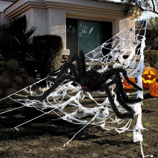 [BRSW2ZDQCEHWEFL7] Halloween Decorations - 295" Halloween Spider Web Decorations Outdoor + 59" Giant Fake Spider with Triangular Huge Spiders Web - Scary Decor Clearance for Yard, Patio, Garden, Haunted House Décor