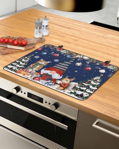 [BRSREAAEBZ6BUHL2] Christmas Countertop Burners Protection Mats for Kitchen, Christmas Tree Gnome Winter Squirrel Snowflake Rubber Stove Top Cover Mat, Heat Proof Mats Cooktop Cover for Counter Dish Drying Mat, 31"x24"