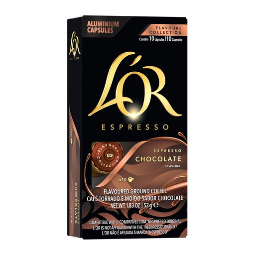 [BRSWIHLRC4CGO2Q3] L'OR Espresso Capsules, 10 Count Chocolate, Single-Serve Aluminum Coffee Capsules Compatible with the L'OR BARISTA System & *Nespresso Original Machines, 10 Count (Pack of 10)
