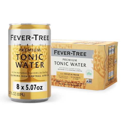 [BRSWGZYKCEHBQF3U] Fever-Tree Tonic Water - Premium Mixer - Refreshing Beverage for Cocktails & Mocktails. Naturally Sourced Ingredients, No Artificial Sweeteners or Colors - 5.1 Fl Oz Cans - Pack of 8
