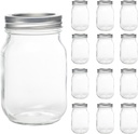 12 Pack 16oz Mason Jars, Regular Mouth jars with Silver Metal Lids, Canning Jars for Overnight Oats, Food Storage, Dry Food, Snacks, Candies and More