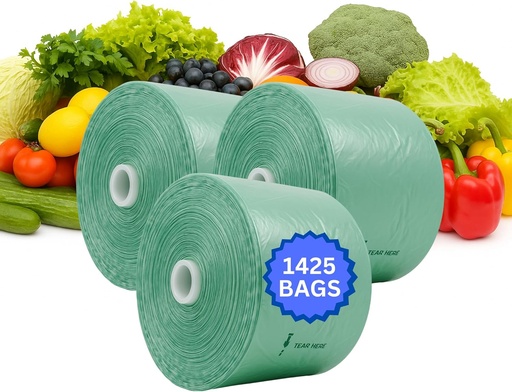 [BRSRAAQOB4OWOFD7] Narrow Profile Produce Bags Roll Green - 1425 Bags - 16"x28" – 3 Rolls - 8 Microns – for Grocery, Small Business, Produce Use, Food & Storage Needs, Garden Fresh, Narrow Profile, Kitchen Use