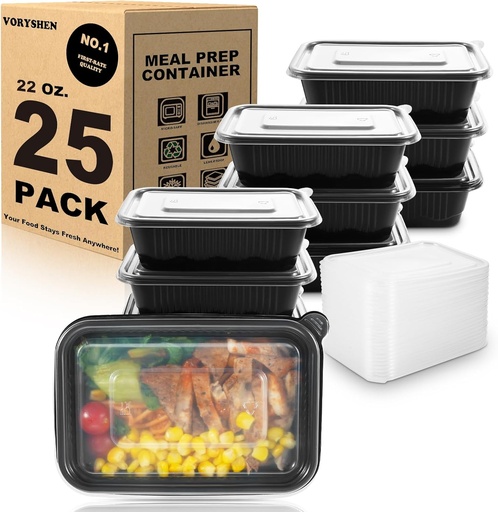 [BRSREGAFBYIRUDLH] 25-Pack Meal Prep Containers,22 Oz 1-Compartment to go Food Containers with Lids, Reusable Lunch Box |BPA Free|Stackable, Microwave/Dishwasher/Freezer Safe