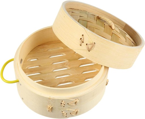 [BRSW2ZLROEFQYELK] DOITOOL Vegetable Steamers Bamboo Handmade Food Steam Baskets Cooking Steaming Pot Cookware with Lid for Vegetable Soup Seafood Pastry Buns Rice Dumpling Fish 21cm Rice Cooker