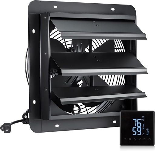 [BRSREFQCCQIROCIV] GROWNEER 12 Inch Shutter Exhaust Fan with Temperature Humidity Controller, 1200 CFM Remote Control Vent Fan, 10-Speed Adjustable Wall Mount Attic Fan for Greenhouses Garages Sheds