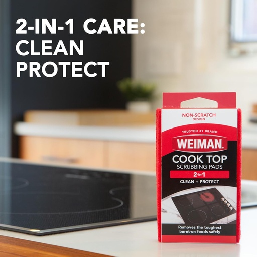 [BRSWIAIDBR5BSCLC] Weiman Cook Top Scrubbing Pads, 3 Count, 2 Pack Cuts Through the Toughest Stains - Scrubbing Pads Carefully Wipe Away Residue