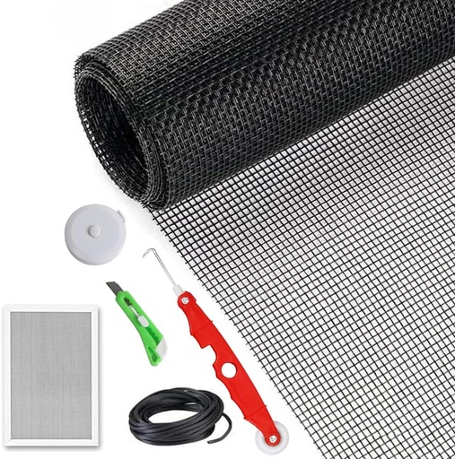 [BRSRAZ35AQJQGYDA] Window Screen Replacement Kit Width:48in Length:158 Fiberglass|Includes Full Set of Tools | Suitable for Windows, Screen Doors, and Courtyards | UV Resistant and Durable | Easy to Install