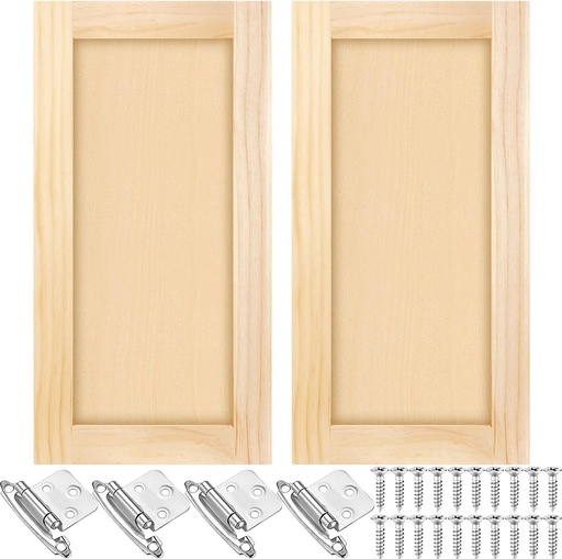 [BRSREYL3CADRUCLF] 2 Pcs 12'' W x 24'' H Unfinished Pine Kitchen Cabinet Door Replacement with 4 Pcs Cabinet Hinges Wood Shaker Door Front Replacement for Kitchen, Bathroom, Vanity