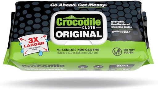 [BRSWYZQ3CECAIDLA] Crocodile Cloth Original Cleaning Wipes – 100 (15” x 10”) Hand & Tool Industrial Cleaning Wipes – Large Multi-Surface Cleaning Cloths, Water-Based Solution with Extreme Cleaning Power — Safe on Skin