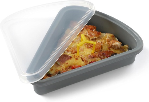 [BRSREEA6DEFBYHLU] 2-Pack KEVJES Reusable Silicone Leftover Pizza Slice Storage Container with Air-Tight Lids-BPA Free,Fits Single Slice up to 16”,Save Space,Refrigerator Organizer (Space Grey)