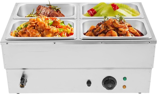 [BRSREHAEAUBR62T5] 4-Pan Commercial Food Warmer 22.44 * 14.96 * 10.63in, 1500W Electric Stainless Steel Steam Food Warmer with Lid, Stainless Steel Fast Heating Countertop Buffet (4-Pan 22.44 * 14.96 * 10.63in)