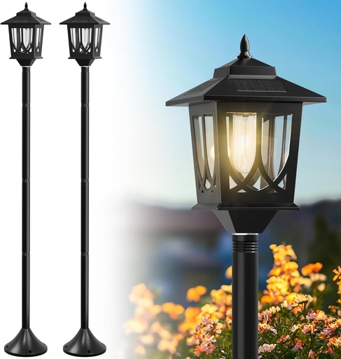 [BRSRABD4AQPB43DB] 63" Solar Lamp Post Light 2 Pack, Solar Light Posts for Outside Waterproof, Outdoor Lamps for Patio, Backyard, Front Porch Decor, Warm White, Replaceable Bulb
