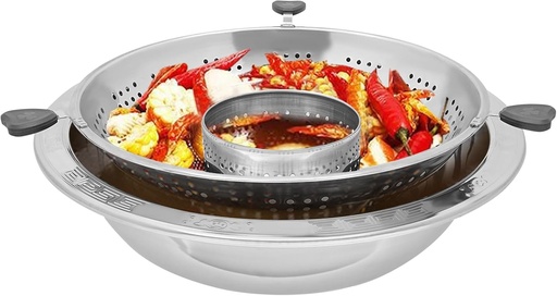 [BRSREAD5OF4GMETO] Chinese-Style Lifting Hot Pot with Divider and Filter Grid - Large Capacity 8-12 Person Fast Heating Flat Bottom Pot for Family Friends Parties Restaurants