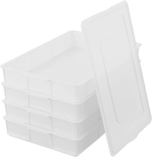 [BRSRAGABCIJRQELK] Ramddy 4-Pack Commercial Pizza Dough Proofing Box with Lid, Stackable Plastic Pizza Proofing Dough Tray, White