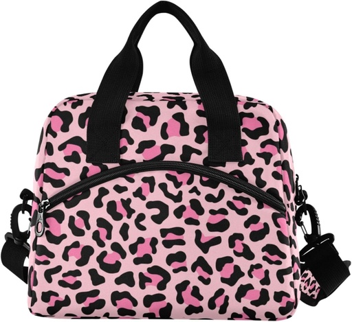 [BRSROELQBAPWCHQ6] Leopard Print Insulated Lunch Bag, Pink Animal Skin Reusable Cooler Lunch Tote Box with Shoulder Strap for Work Picnic School Beach