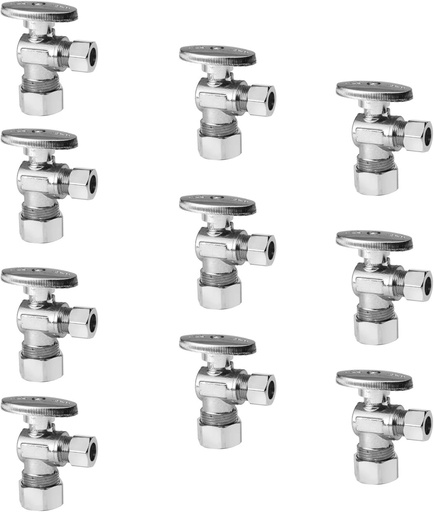 [BRSWYEL3B4FQED3X] 10-Pack EFIELD Angle Stop Valve 1/2" Nominal (5/8" OD) Compression x 3/8" OD, 1/4-Turn,(VALVE116-10PCS)