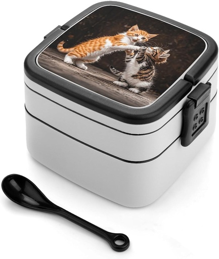 [BRSREFALOR7GO23H] Double Layer Bento Box for Adults Kitten Fight Print Stackable Bento Box Removable Lunch Boxes for Dining Out,Work