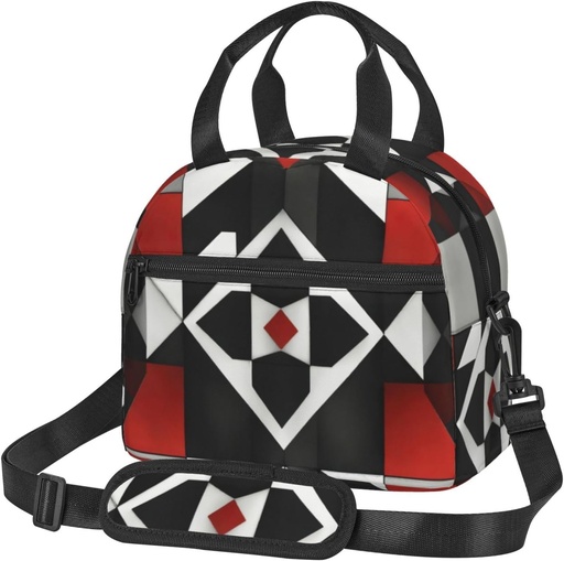 [BRSRACQLCQHGGFDP] Abstract Geometric Pattern Print Reusable Lunch Bag Insulated Lunch Boxes for Office Work Picnic Tote Bag Adjustable