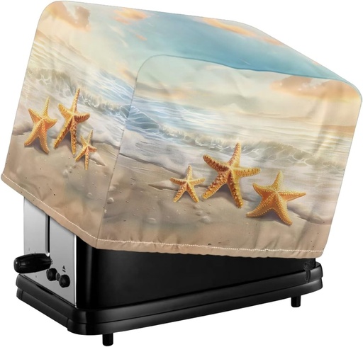 [BRSREYD7BENBSYDV] Lotusorchid Starfish Beach Print 4 Slice Toaster Cover with Drawstring Anti-Fingerprint Bread Maker Machine Dust Cover for Kitchen Counter, Brown