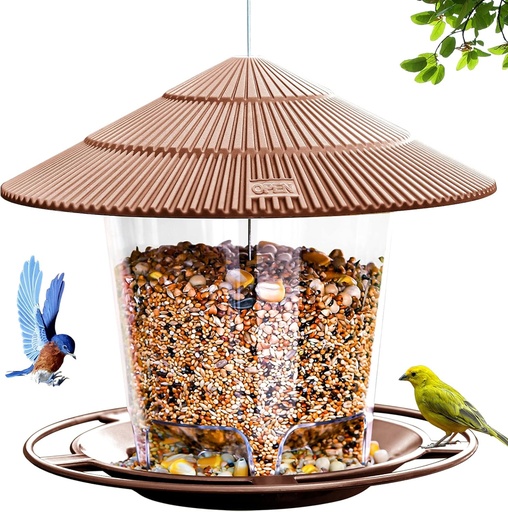 [BRSWYFD5OQFGCHY7] Bird Feeder Outdoor Hanging for Wild Bird Seed, Brown
