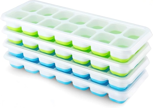 [BRSWYBQYCAIBAAD7] Ice Cube Trays 4 Pack, Airabc Silicone with Removable Lid, Easy-Release Flexible 14-cube Trays, LFGB Certified and BPA Free, Stackable Covers for Cocktail, Freezer