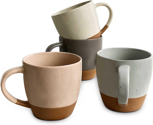 [BRSW2GTQDEMRGAL5] Mora Ceramic Large Latte Mug Set of 4, 16oz - Microwavable, Porcelain Coffee Cups With Big Handle - Modern, Boho, Unique Style For Any Kitchen. Microwave Safe Stoneware - Assorted Neutrals