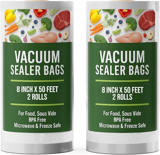 [BRSWKZQOBZ4WEHY3] Houseables Vacuum Sealer Bags, Vacuum Sealer Rolls, Food Saver Bags Rolls, 8 Inch, Vac Seal, Sous Vide, Food Storage, Freezer, Sealing, Machine, Cooking, Air Sealable, BPA Free, Heavy Duty, 8x50, 2PK