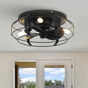 Ceiling Fan with Light: 12.2" with Remote, Black Flush Mount Chandelier Fan with DC Motor,1200 CFM Indoor/Outdoor Use for Bedroom Bathroom Entryway
