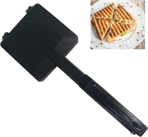 [BRSRMZYHAB5GCDY6] Gas Sandwich Maker 2 Cut Nonstick Toaster Heavy Duty Aluminum Grill Pan for Gas Stove Sandwich Toaster with Heat Resistant Handle Easy Clean, Compact Kitchen Press