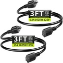 3FT (2Pack) 13A 125V 1625W ETL Listed, 16/3 Indoor Extension Cord Black, Short Extension Cord for Laptops, Coffee Makers, Office Home Appliances, 3 Prong Small Resistant Cable Flexible