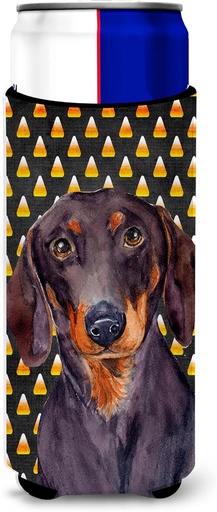 [BRSWIGIQBMBQIHLO] Dachshund Candy Corn Halloween Portrait Ultra Beverage Insulators for slim cans