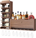 Wall Mounted Wine Rack&Liquor Bottle Shelf-Ash Wood Wine Rack Wall Mounted with Glass Holder and Storage Cabinet-Separable Wall Wine Rack with Cork Storage for Home Bar,Dining Room,Wine Cellar