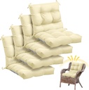 Marsui 4 Pcs Outdoor Indoor High Back Chair Cushions Patio Furniture Tufted Pillow with Ties All Weather Replacement Outdoor Rocking Chair Cushions, 42 x 21 Inches (Beige)