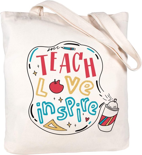 [BRSWYHD7OADWY23O] ELEGANTPARK Teach Love Inspire Bag Teacher Gifts for Women Appreciation Week Graduation Birthday Canvas Tote Shoulder Bag with Pocket Cotton