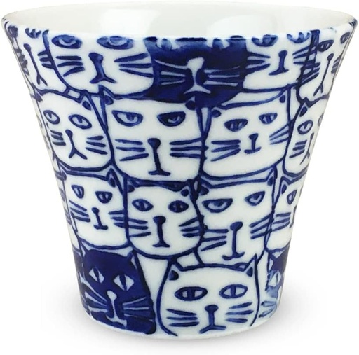 [BRSREAYDO55BS2DU] J-kitchens PNO606218 Hasami Ware Dinner Cup, Made in Japan, 4.6 fl oz (130 cc), Cats, Blue