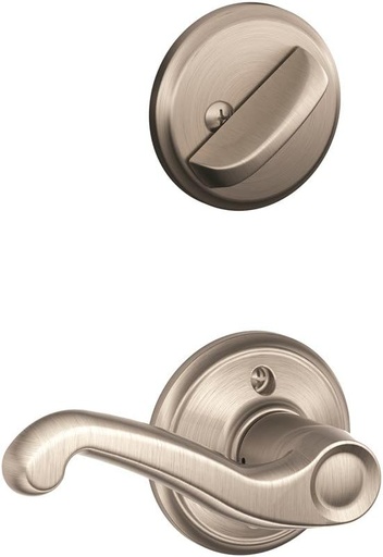 [BRSWIYA5OZ4BEC34] Schlage F59 FLA 619 RH Flair Interior Right-Handed Lever with Deadbolt, Satin Nickel (Interior Half Only)