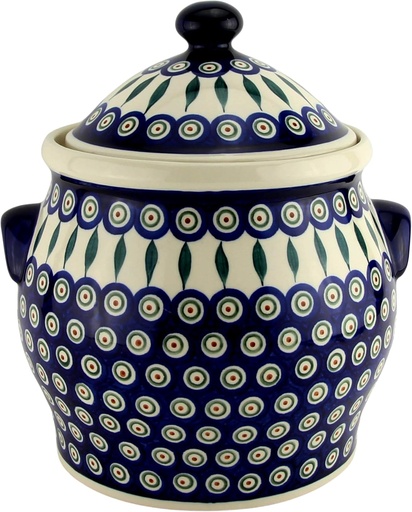[BRSWYHY3OF6AKCTP] Polish Pottery Market Large 6 Quart Cookie Jar/Canister in Peacock Pattern by Zaklady Boleslawiec Poland - Polish Stoneware Big Cookie Jar for Kitchen Counter, 10.75” tall, 6” Opening Diameter