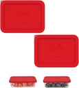 Sophico 3 Cup Rectangle Silicone Storage Cover Lids Replacement for Pyrex 7210-PC Glass Bowls, Container not Included (RED, 2 Pack)