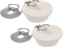uxcell 2Pcs White Rubber Bathtub Stoppers, 1-1/2" Kitchen Sink Drain Stopper, Bathroom Drain Plug with Pull Ring and 15" Stainless Steel Beaded Chain
