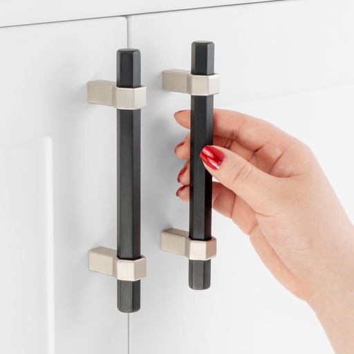 [BRSROAQ2CUPGE2Q2] 5 Pack 3-3/4 Inch Hole Centers, Black and Nickel Cabinet Pulls Matte Black and Brushed Nickel Cabinet Handles AP1310 Kitchen Hardware for Cabinets Drawers Dresser Cupboard Bedroom Bathroom