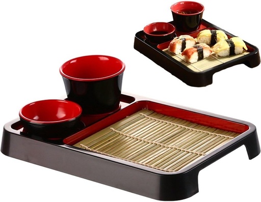 [BRSRE2YCDJ7WADL5] Japanese Soba Noodle Plates with Dipping Cup Set Drain Mat Sushi Serving Trays for Home Restaurant Kitchen