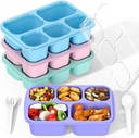 Bento Box Adult Lunch Box - 4 Pack, 5 - Compartment Meal Prep Container for Kids, Reusable Food Storage Snack Containers - Stackable for School, Work, and Travel (PP(Blue/Pink/Green/Purple))