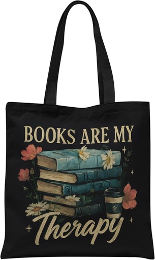 [BRSREZYLOINA4YLA] Book Lovers Gifts Tote Bag, Books Are My Therapy Vintage Floral Book Aesthetic Canvas Tote Bag, Gifts for Readers Bookish Women, Reusable Grocery Shopping Bags