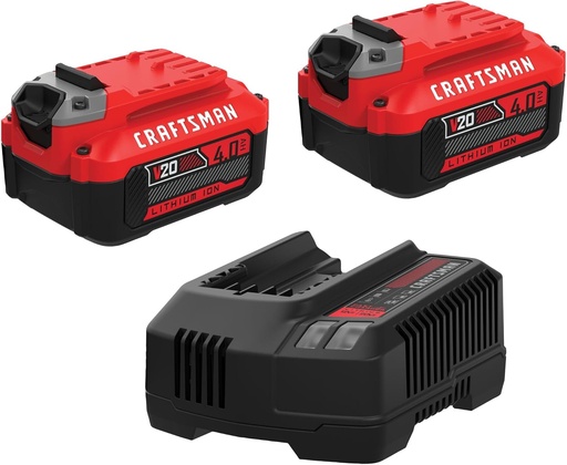 [BRSROFD2CJ5B62A4] CRAFTSMAN 20V Power Tool Battery 2-Pack, Lithium-ion with Charger (CMCB204-2CK)