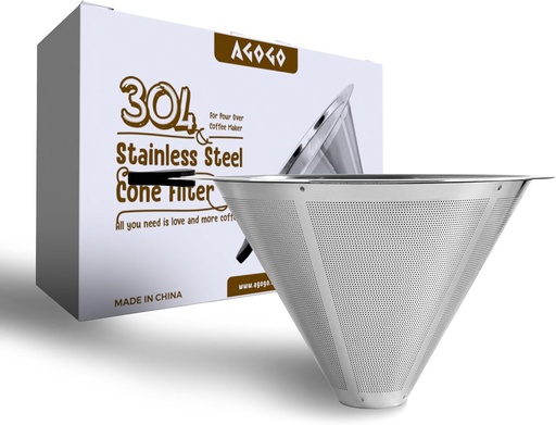 [BRSRAGIDA5YRUETP] AGOGO Reusable Coffee Filter - 304 Stainless Steel Filter for Pour Over Coffee Maker - Metal Cone Filter - Paperless Filter - Compatible with Coffer Dripper (145mm)