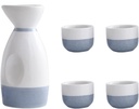 5 Piece Small Ceramic Traditional Sake Cup Set Hand Painted Design Porcelain Pottery Ceramic Wine Glasses with 4 Sake Cups 1 Sake Pot Black