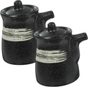 2Pcs Ceramic Soy Sauce Vinegar Container with Lid Decorative Kitchen Condiment Dispenser Bottles for Home Restaurant Buffet Stylish Spice Storage Pot